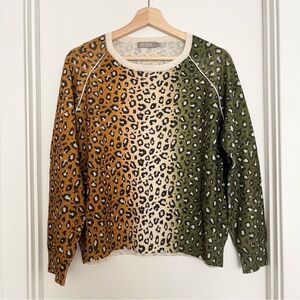 Brodie Fine Cashmere UK Women's Sweater Size L Animal Print Colorful Luxury READ